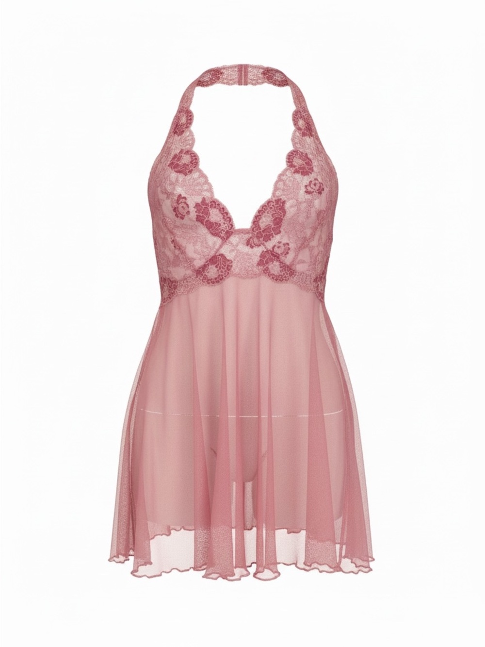 Victoria’s Secret Sheer Lace Halter Babydoll Chemise in Rose Pink